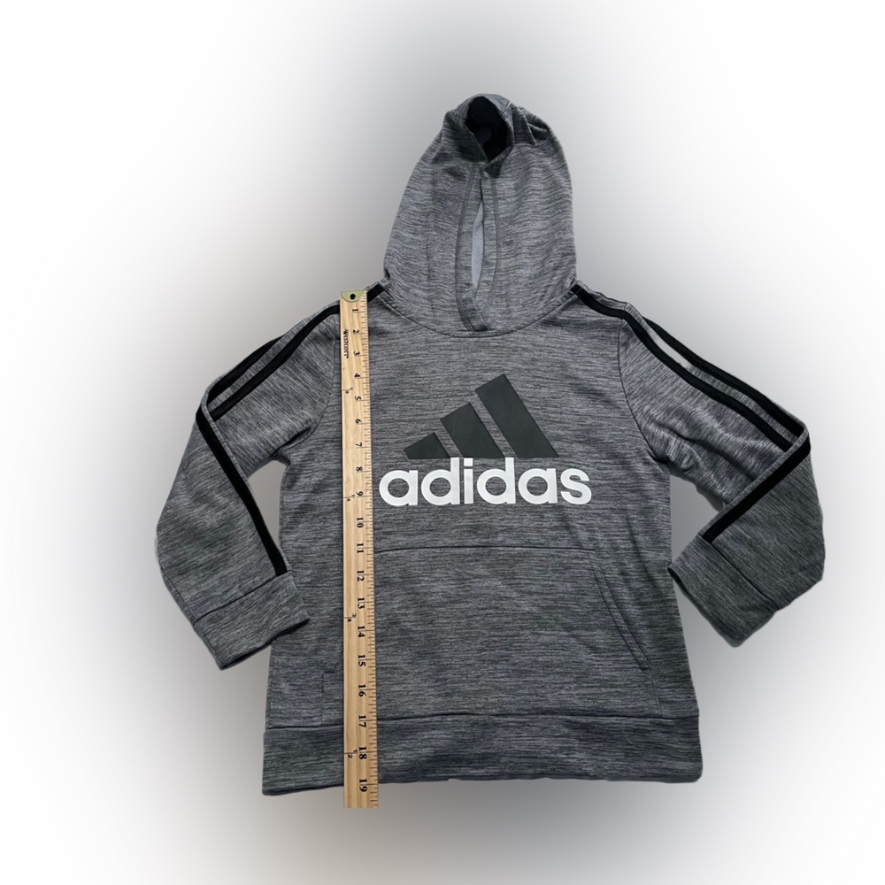 Adidas Boy’s Long Sleeve Hooded Pullover Grey Black Size:7 - Picture 3 of 5